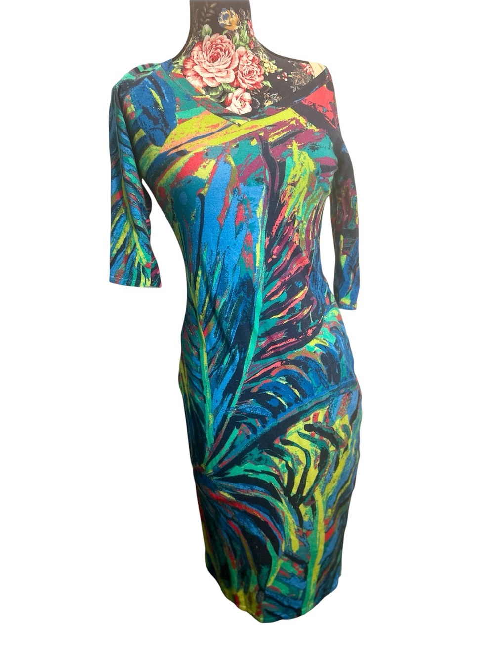 IVKO Woman Jungle Motif Dress | Marine Navy Blue 211541 | Size Medium GUC